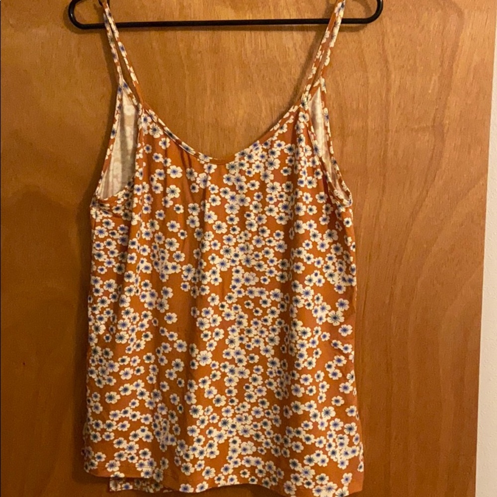 Ava Sky spaghetti strap tank, mustard and blue